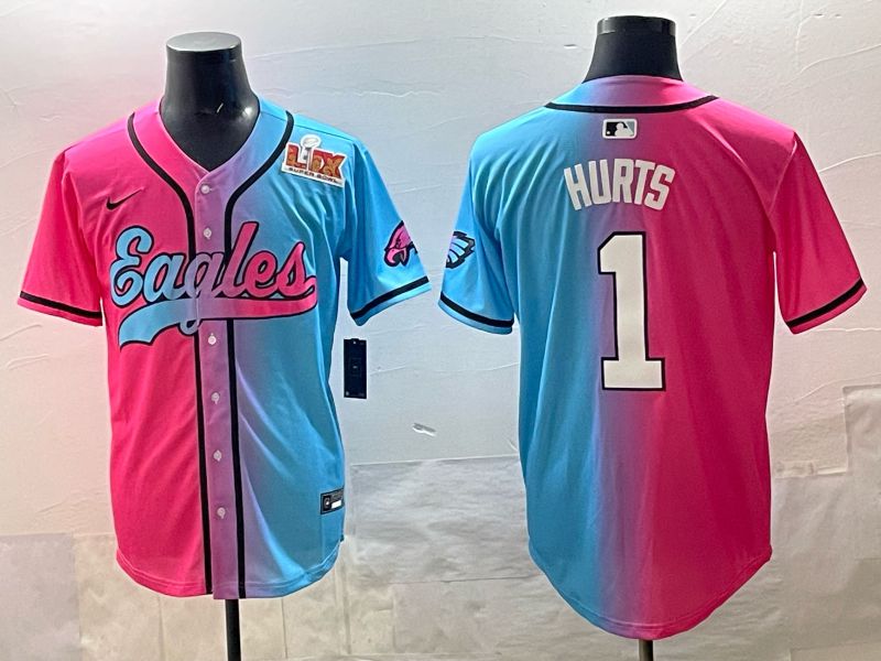 Men 2025 Philadelphia Eagles #1 Hurts Blue pink Nike Limited NFL Jersey style 06
